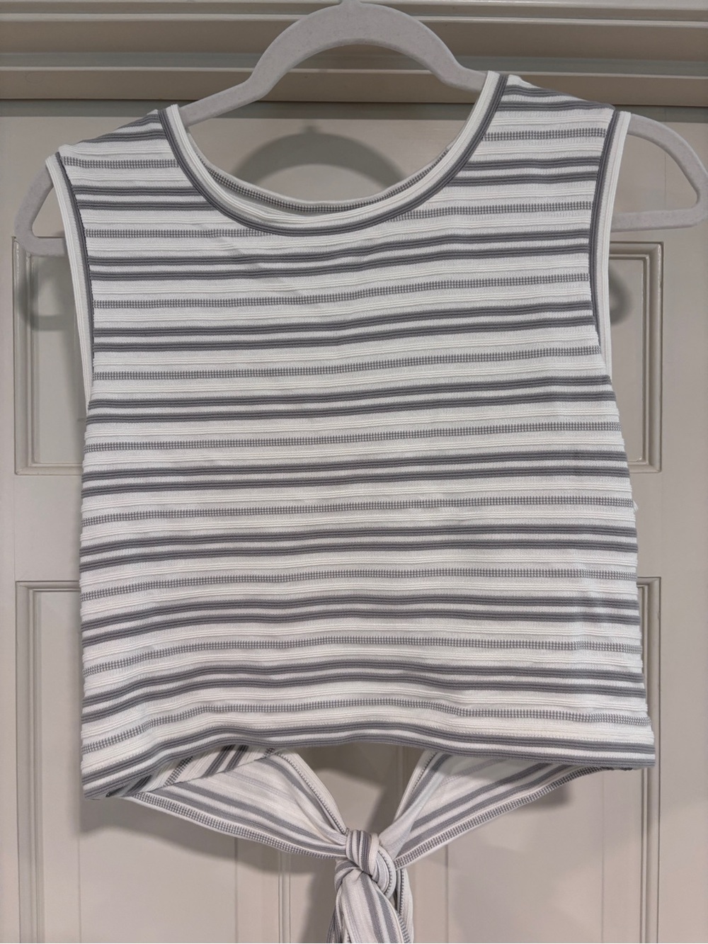 Club Monaco White and Light Gray Striped Tank